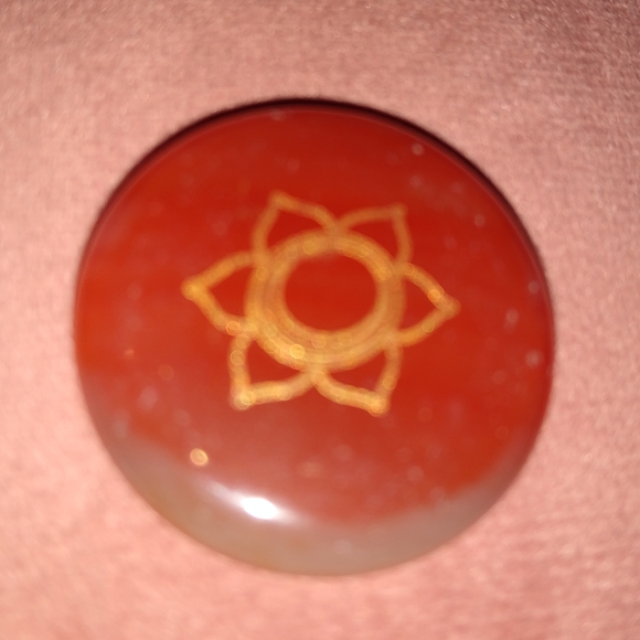 Orange Carnelian Etched Gemstone Palm Gem Worry Stone Sacral Chakra Pocket Rock - Picture 5 of 7
